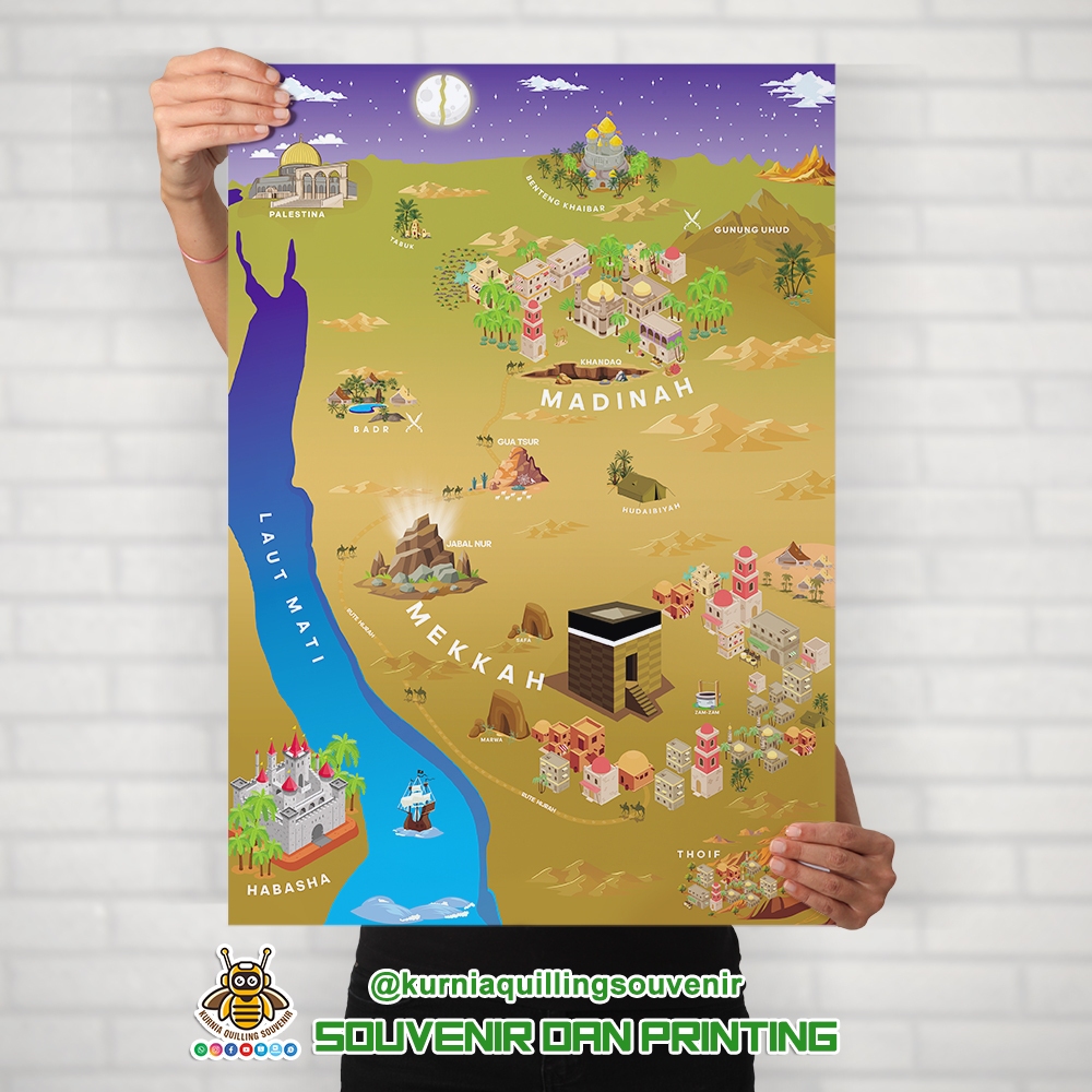 Peta Jazirah Arab Zaman Dulu Ukuran A2 (42x59.4cm) Anti Air dan Anti Luntur