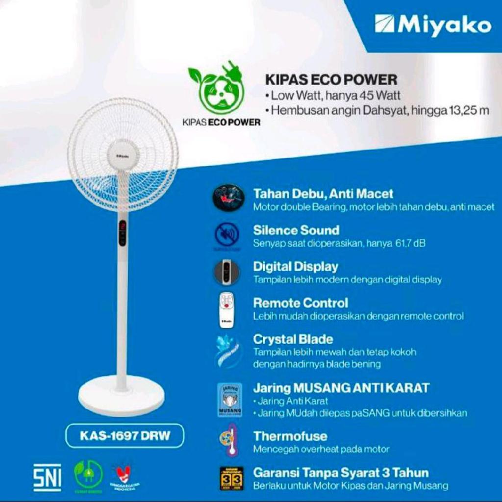 MIYAKO KAS-1697 DRW PUTIH Kipas Angin Berdiri 16" Pakai Remot BATAM