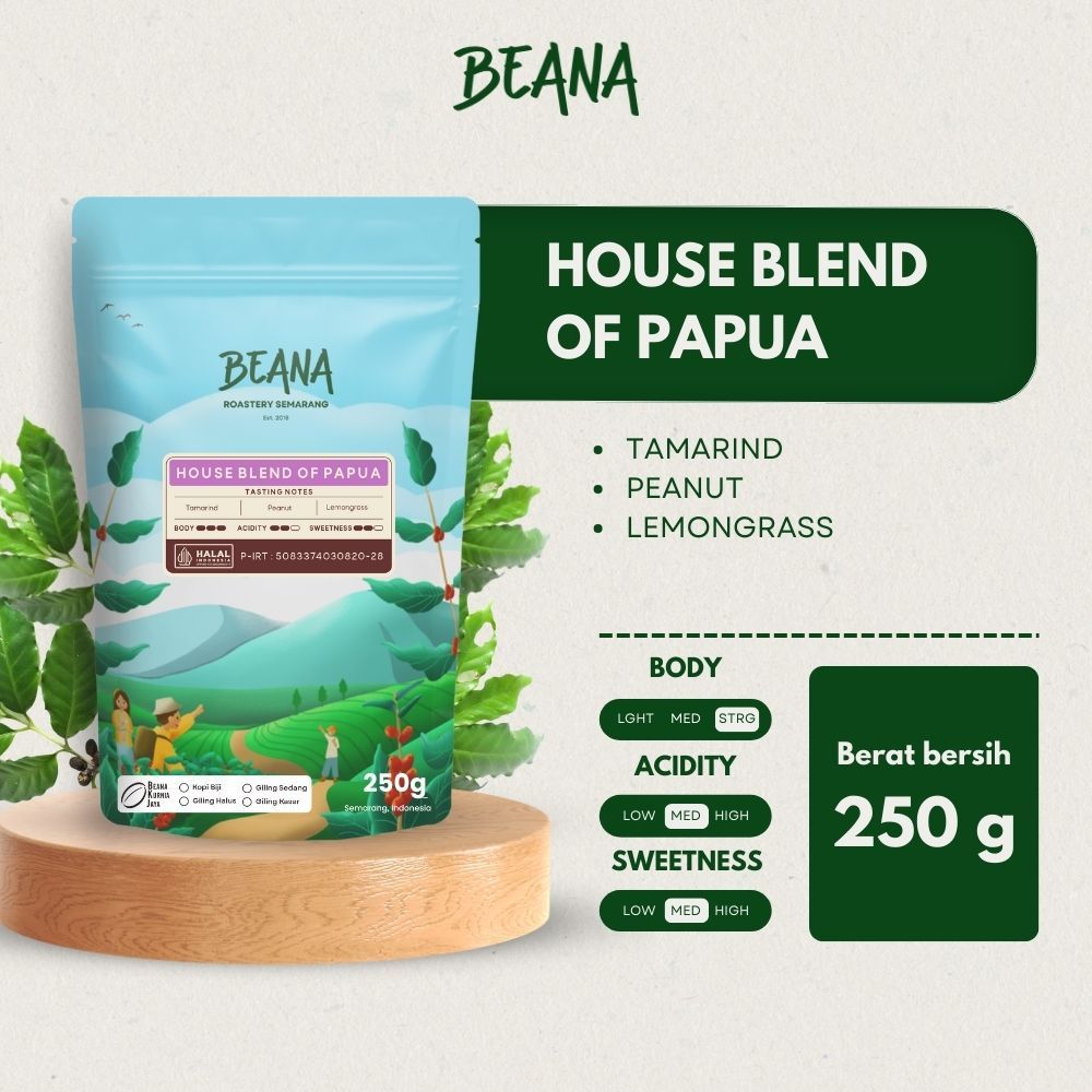 

Beana Roastery - House Blend of Papua Coffee Roasted Beans | Blend Kopi Robusta Arabica 250gr