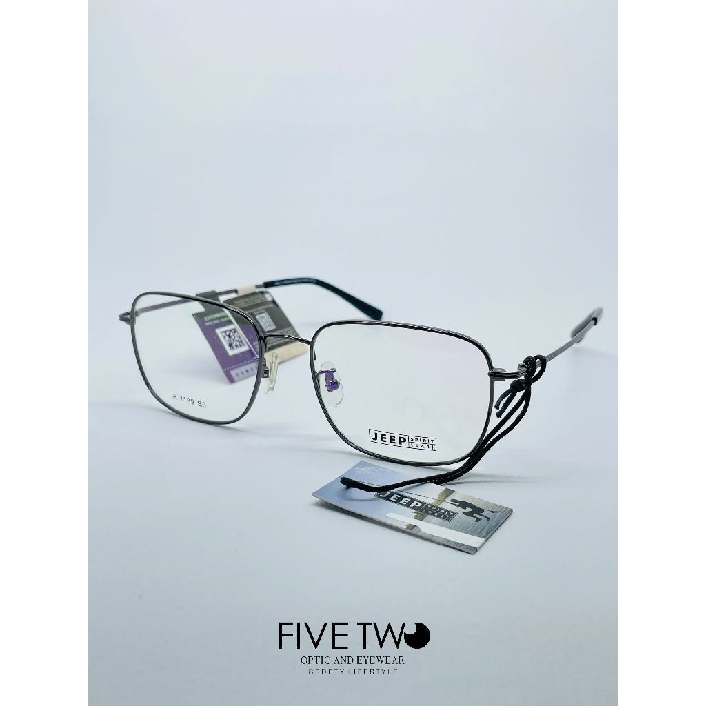 JEEP Spirit 1941 – Frame Kacamata Kotak Gunmetal – Pria/Wanita – Minus/Plus/Blue Light