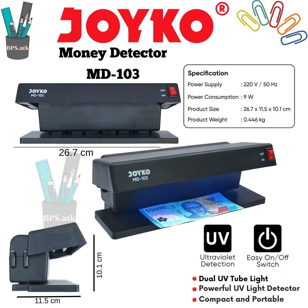 

(1 pcs) JOYKO Counterfeit Money Detector Alat Pendeteksi Uang Palsu MD-103 Dual UV Tube
