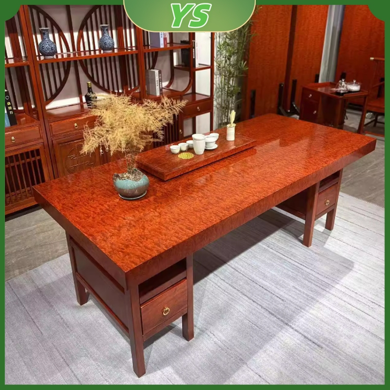 Meja Teh Gaya Baru China dengan Penghalang Bunga, Gelombang Air, dan Papan Kayu Solid Lebar Meja Teh