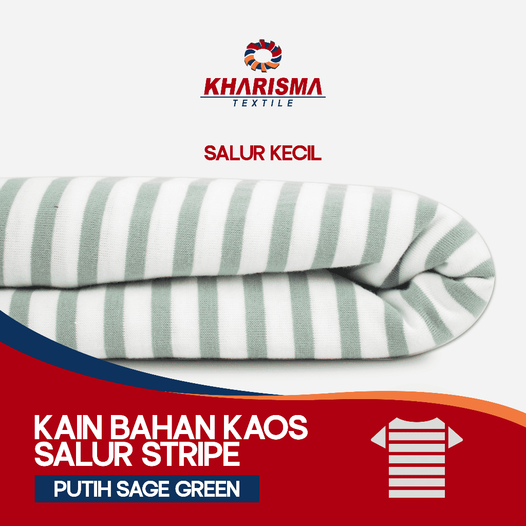 Kain Kaos Salur Stripe Kecil Warna Hijau Sage - Putih Kharisma Textile