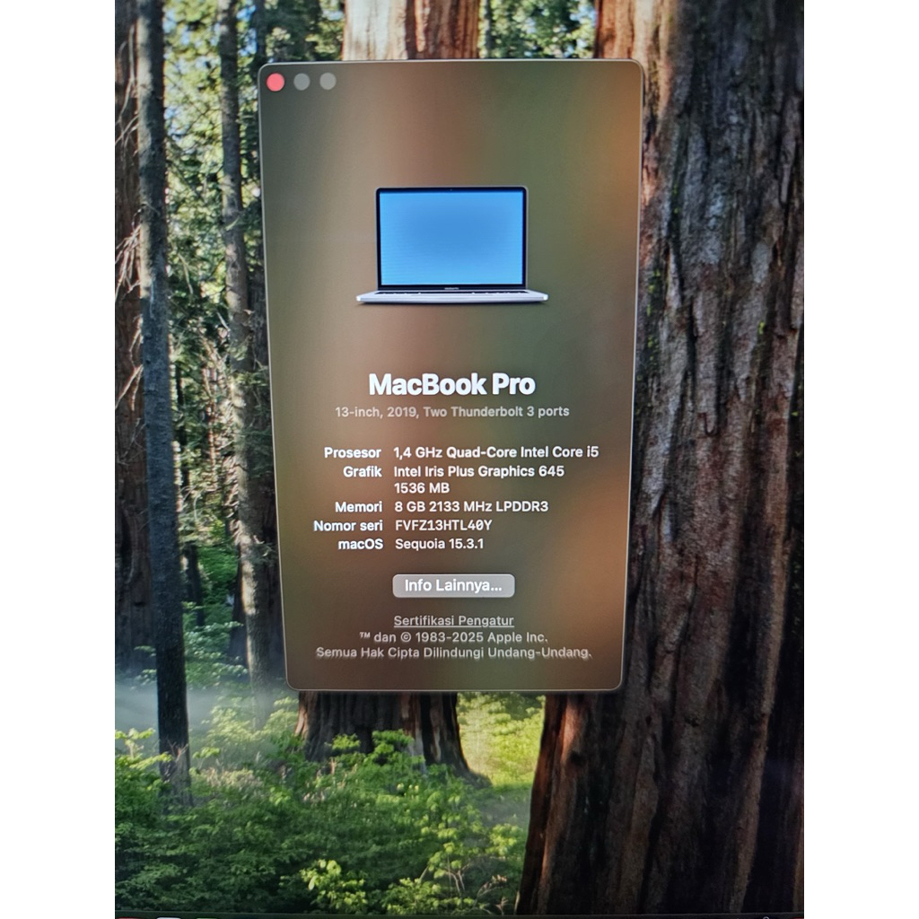 Macbook pro 2019 13 inc second (No Box)