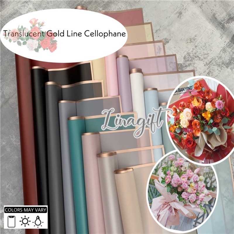 

( 5 Lembar ) TRANSLUCENT GOLD LINE - FLOWER WRAPPING PAPER CELLOPHANE GOLD LINE COLOR