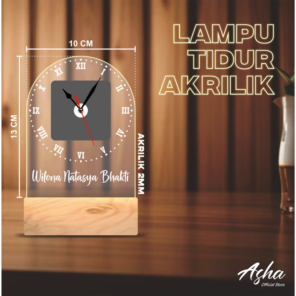 LAMPU TIDUR AKRILIK CUSTOM NAMA - LAMPU HIAS AESTHETIC VARIASI JAM