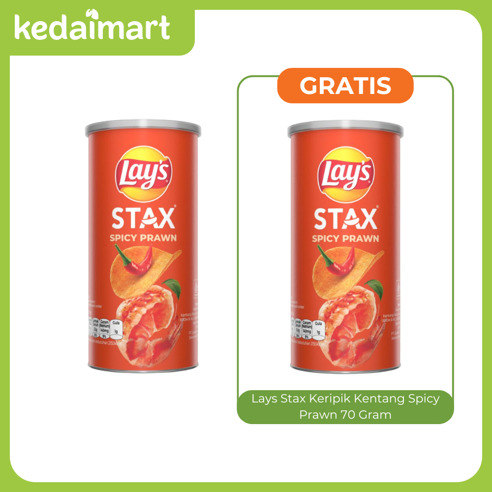 

Buy 1 Get 1 Lays Stax Keripik Kentang Spicy Prawn 70 Gram