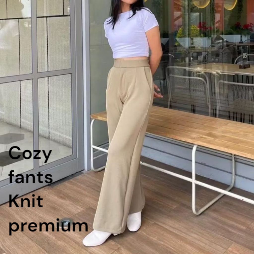 Celana Panjang Wanita Highwaist Knit Premium Cozy Pants Kulot Modern