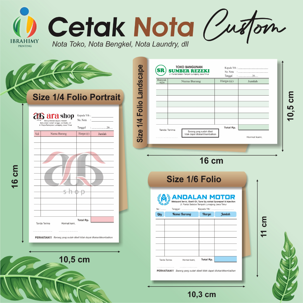 CETAK NOTA CUSTOM,  KOSONGAN KONTAN 1 PLY MURAH, PAKE NAMA TOKO SENDIRI