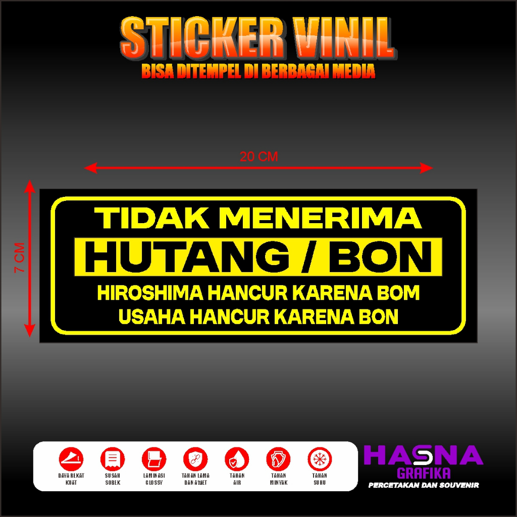Stiker Etalase/ Sticker Dilarang Ngutang / Sticker dilarang kasbon / Stiker Tidak menerima Hutang / 