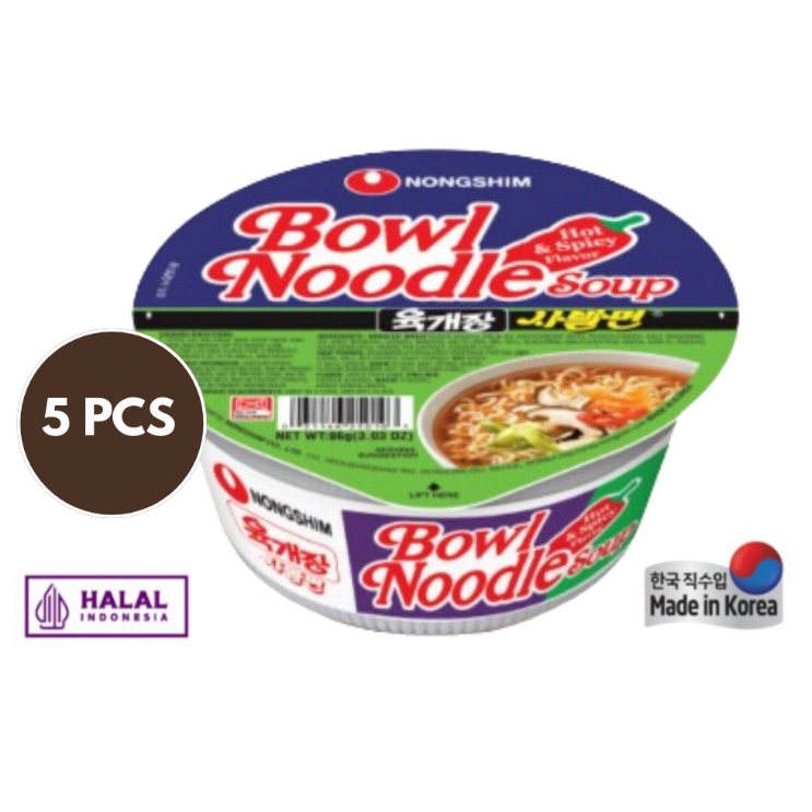 

[BUNDLING 5 PCS] MIE BOWL NOODLE HOT & SPICY 86gr [NONGSHIM - MIE IMPORT KOREA]