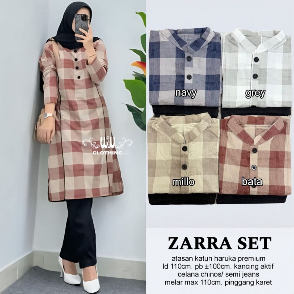 WW - Zarra Set Celana Wanita • Katun Haruka Premium Kancing Aktif Mix Chinos SemiJeans Melar Pinggan