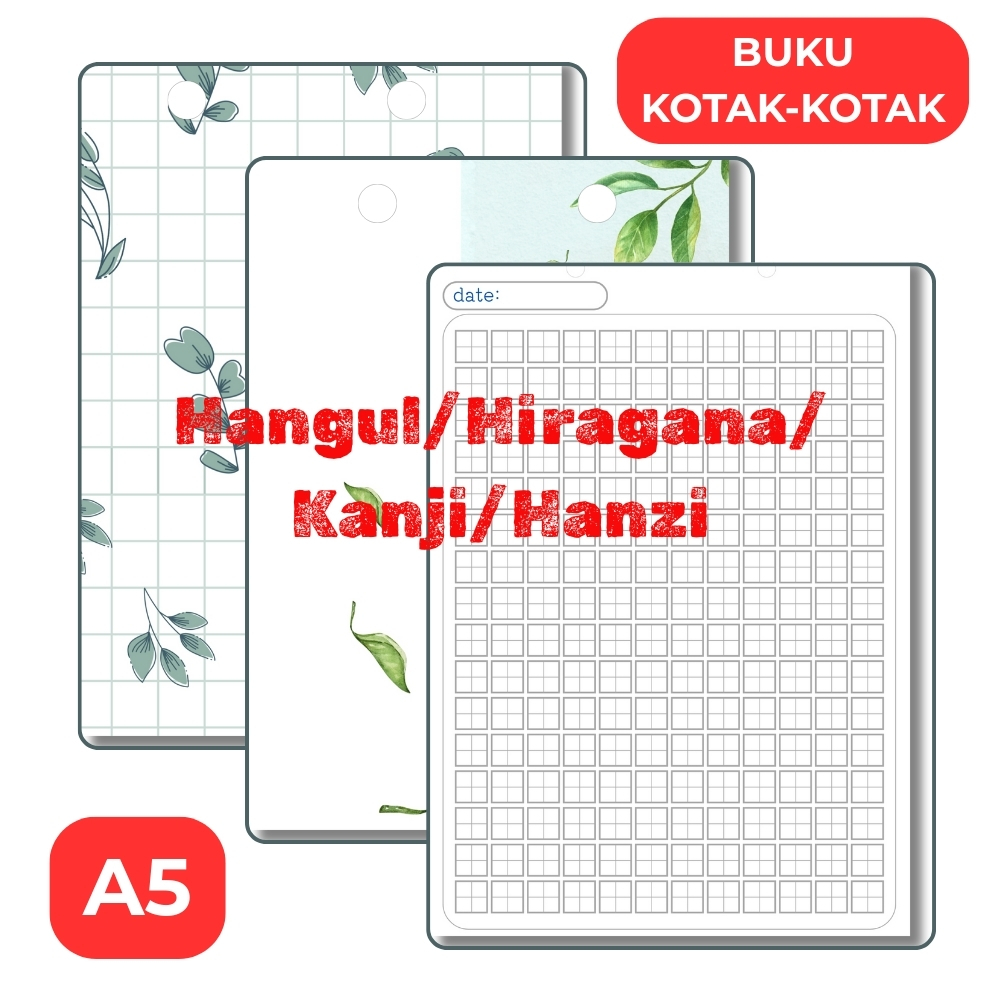 

Buku Kotak-Kotak Latihan Menulis Hangul/Hiragana/Kanji/Hanzi (Korea, Jepang, Cina)