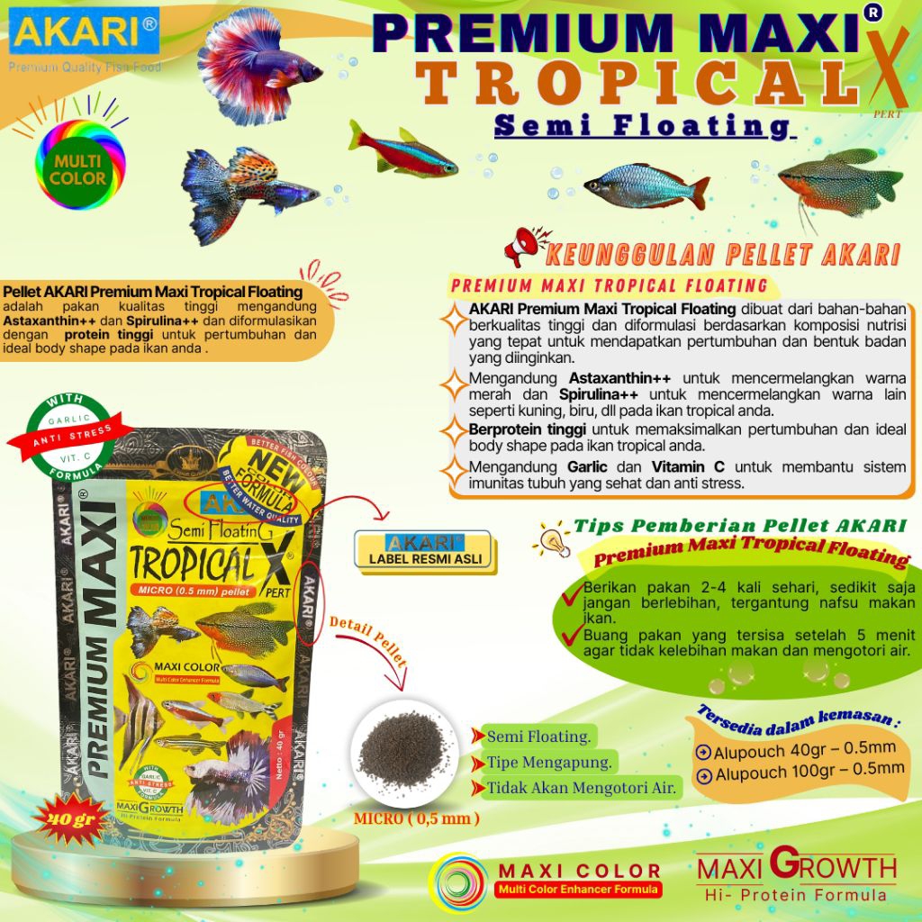 Makanan Ikan Pellet Akari AA Premium Maxi Tropical 40Gr