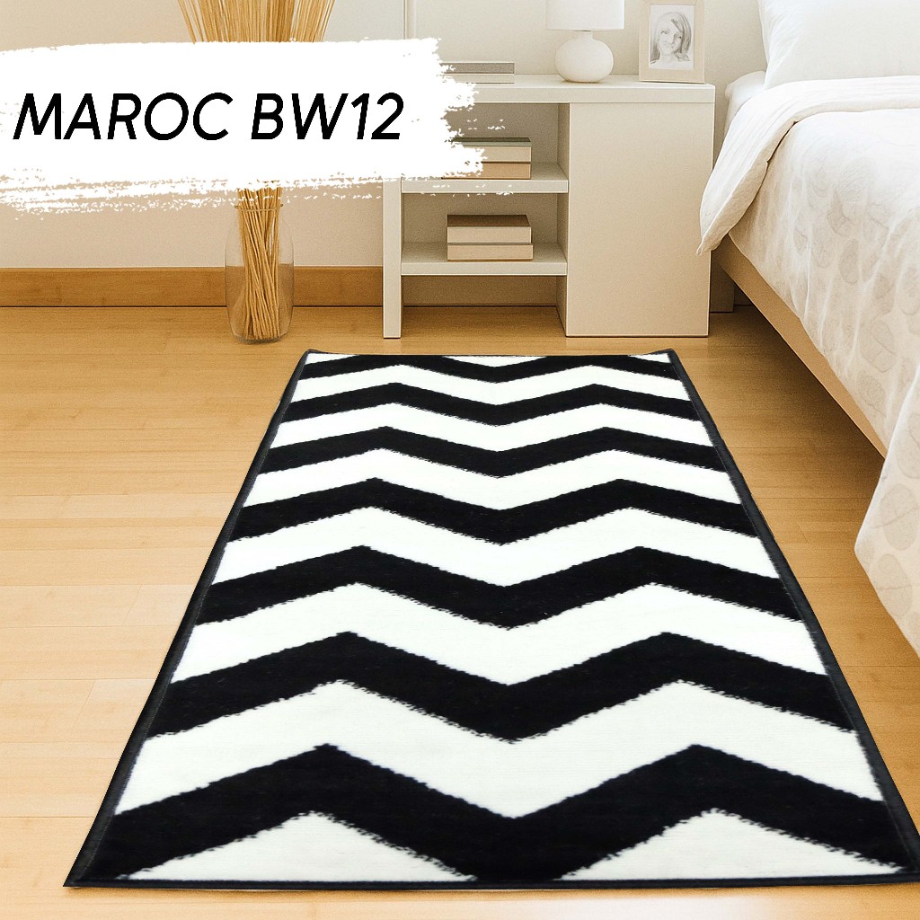 MAROC Karpet 80x200 cm BW 12 Monokrom Local, Karpet Lantai, Karpet Bulu