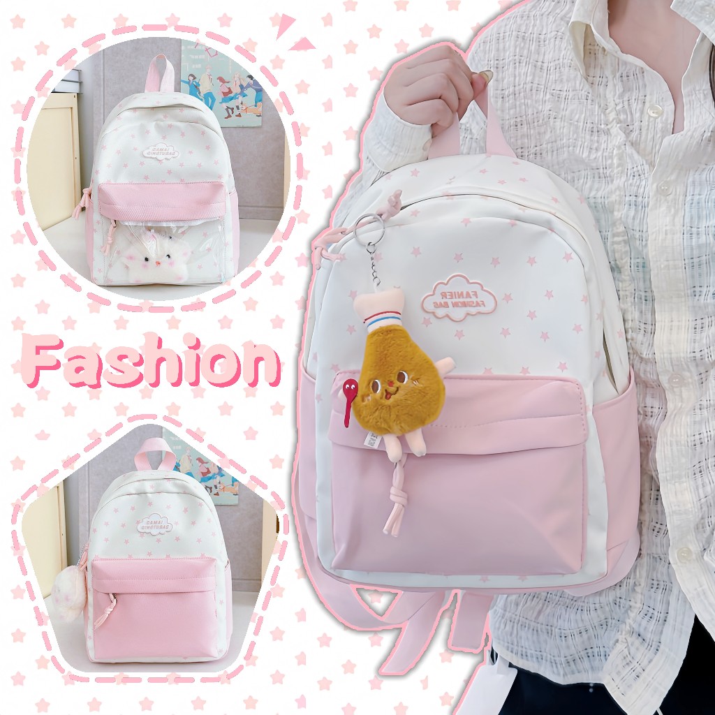 [COD✅]Pink Tas Ransel Lucu/Tas Ransel Pelajar /Korea Import Fashion Tas Sekolah Siswa Wanita/Tas Sek