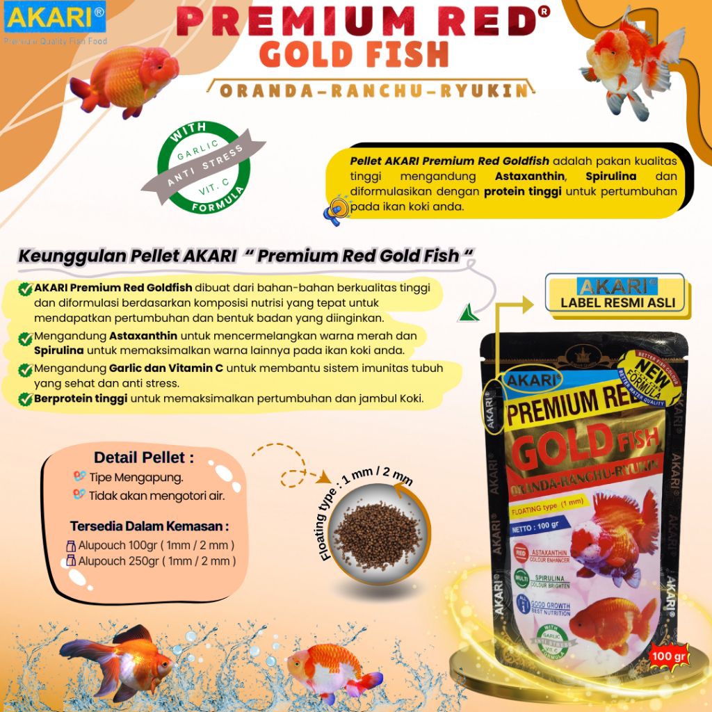 Makanan Ikan Goldfish Oranda Rancu AKARI PREMIUM RED GOLDFISH 100GR