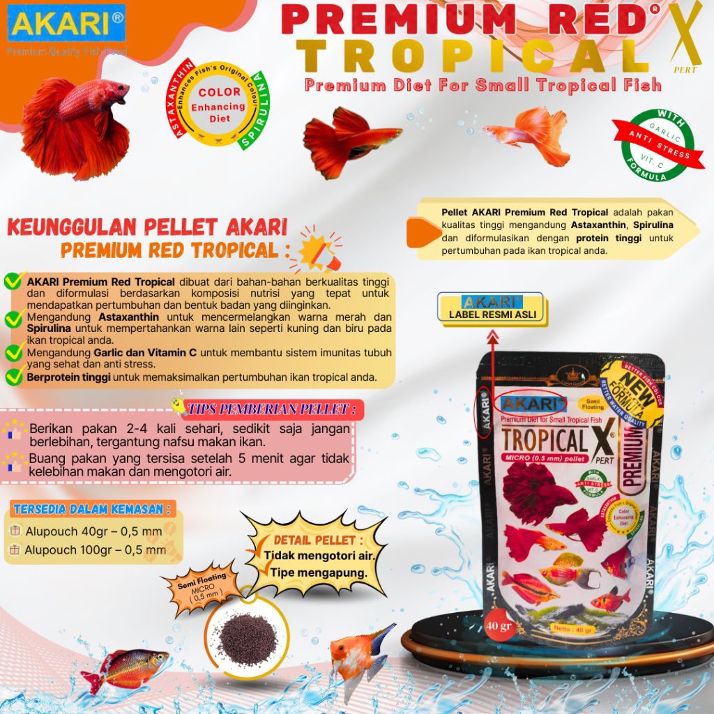 Makanan Ikan AKARI  PREMIUM BLUE RED YELLOW TROPICAL XPERT 40Gr