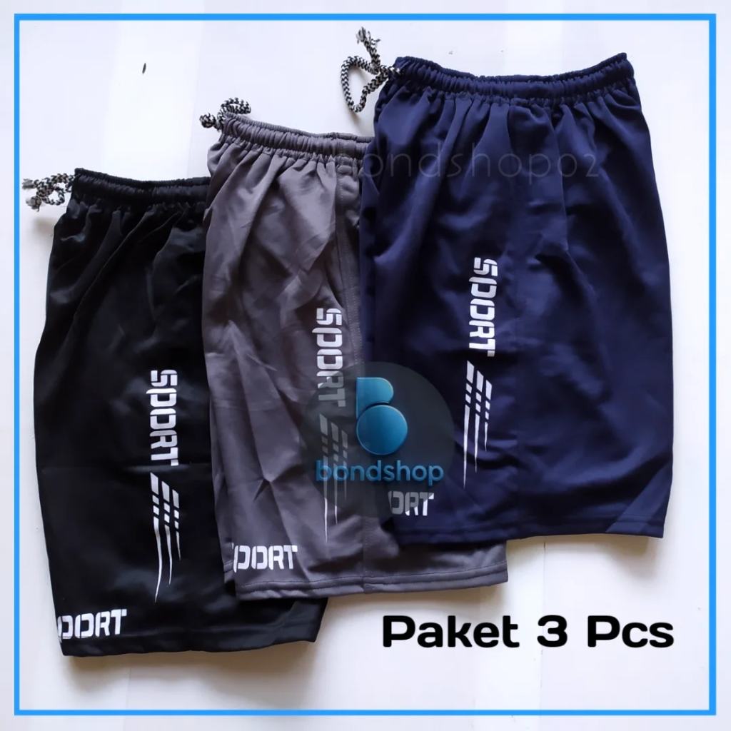 Paket 3 Pcs Celana Pendek Kolor Sport Saku Resleting Pria