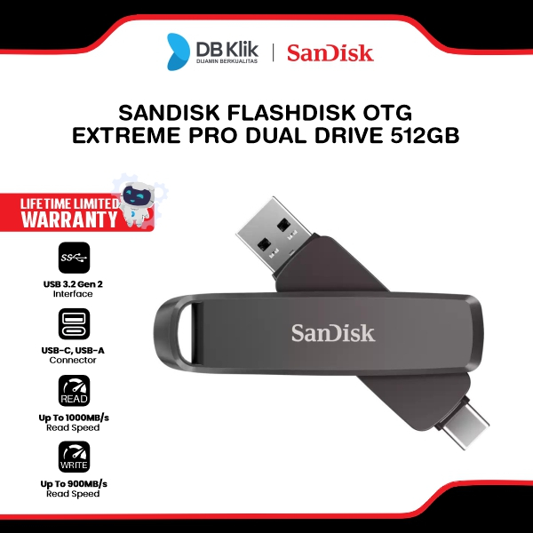 Sandisk Extreme Pro Dual Drive Flashdisk 512GB OTG USB 3.2 Gen 2 USB-C  (SDDDE1-512G-G46)