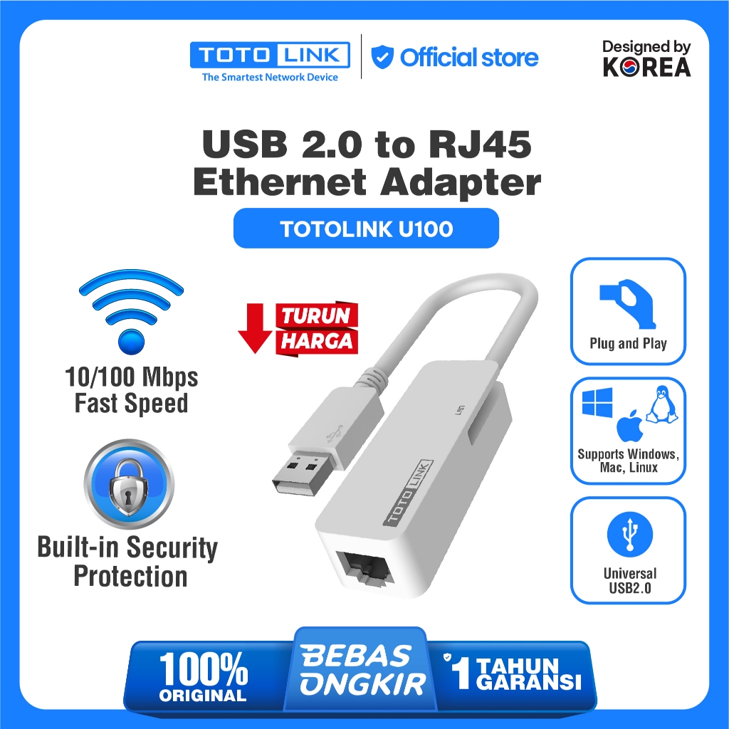 TOTOLINK USB TO RJ45 ETHERNET ADAPTER / USB TO LAN ADAPTOR U100 U1000 U1003 CABLE