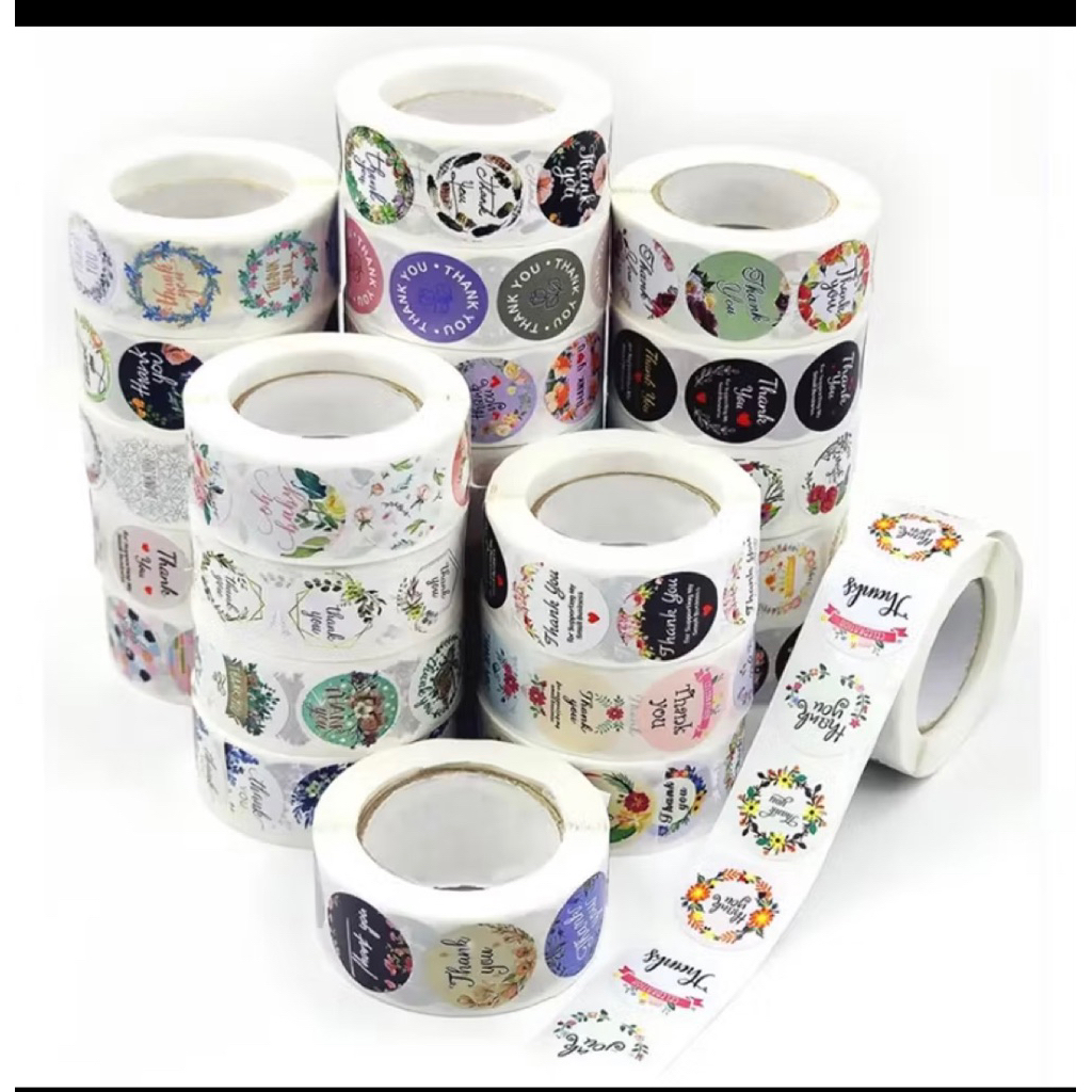 STICKER THANK YOU ROLL ISI 500pcs STICKER TERIMAKASIH KARAKTER MULTIFUNGSI LUCU TERMURAH BJM