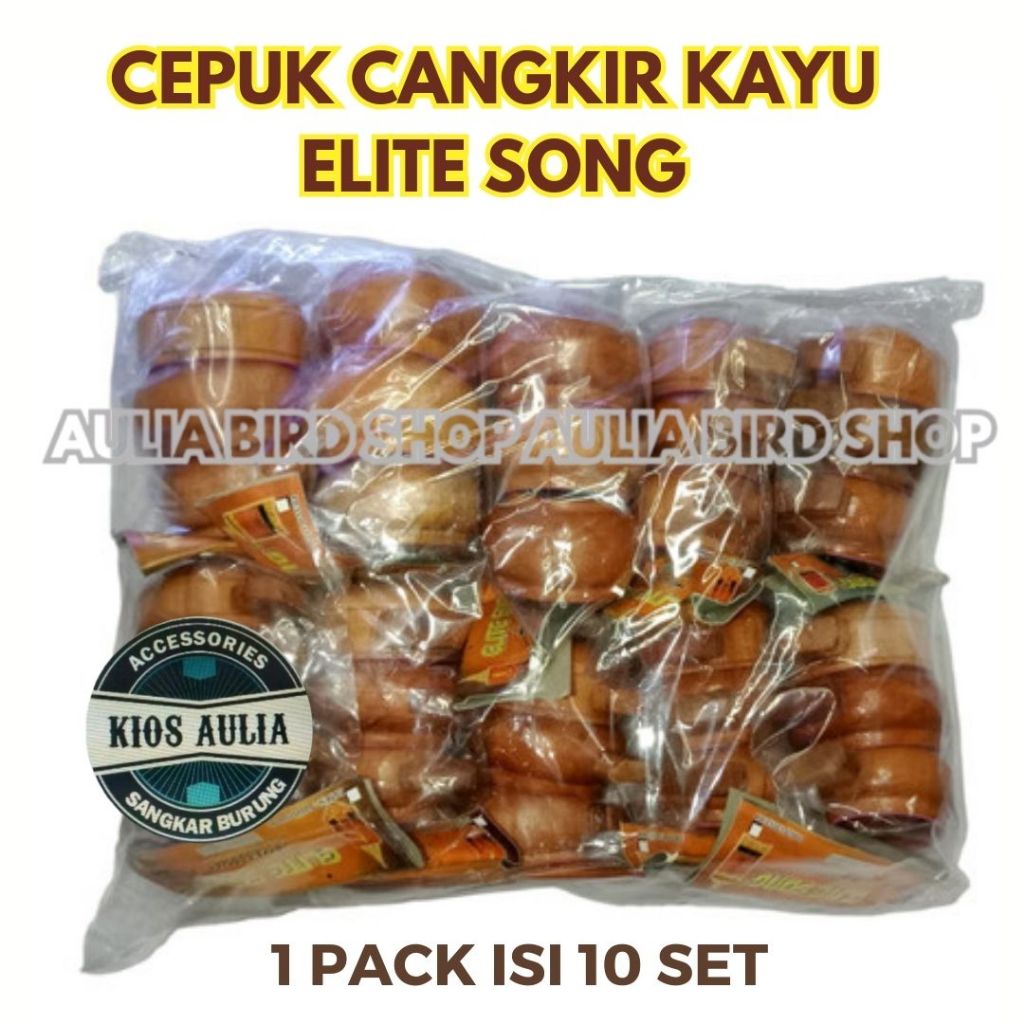 1 PAK ISI 10 SET CEPUK CANGKIR KAYU ELITE SONG TEMPAT MAKAN MINUM BURUNG UNIK