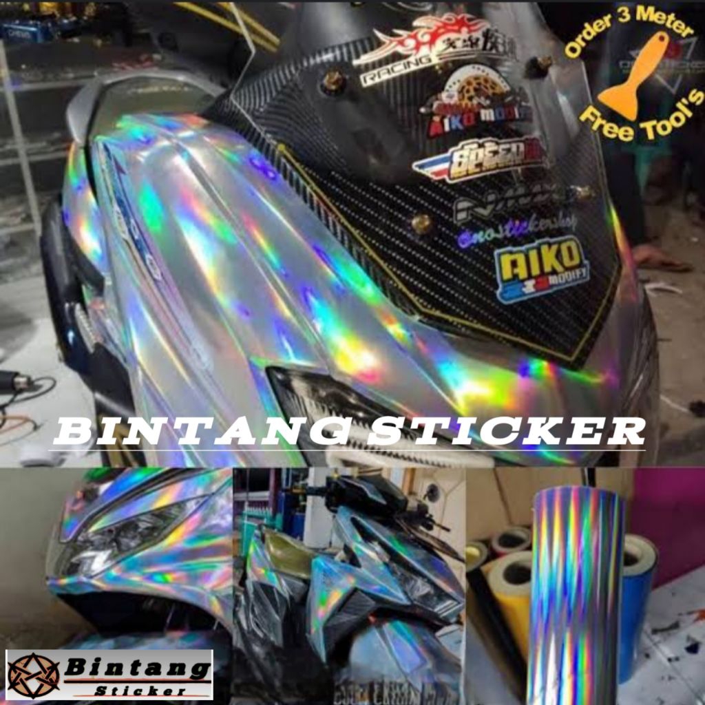 STICKER SKOTLET MOTOR WARNA HOLOGRAM HITAM DAN HOLOGRAM PUTIH.Sticker Skotlet Motor Warna Hologram H