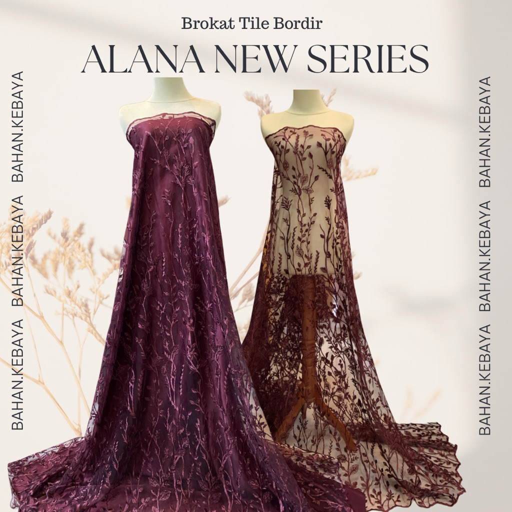 Bahan Brokat Brukat Tile Bordir Alana New Series Kebaya Warna Burgundy ungu