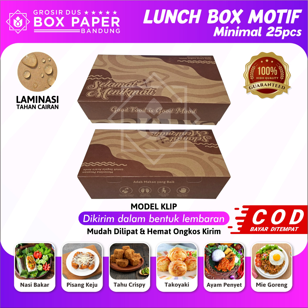 Kotak Makan Kertas Paper Lunch Box Motif Selamat Menikmati Makanan Kraft 290gsm