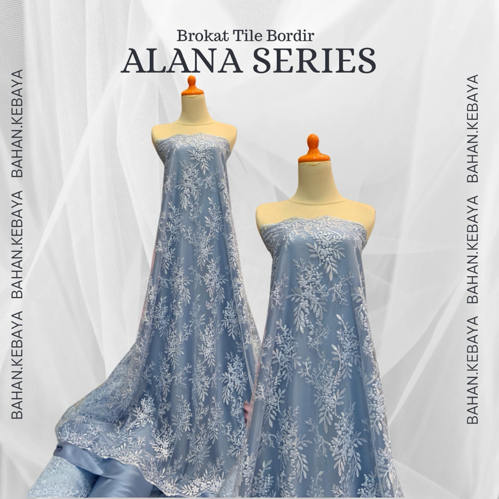 Kain Bahan Kebaya Brokat Brukat Tile Tulle Bordir Alana Series Warna Baby Ice Blue Biru Muda