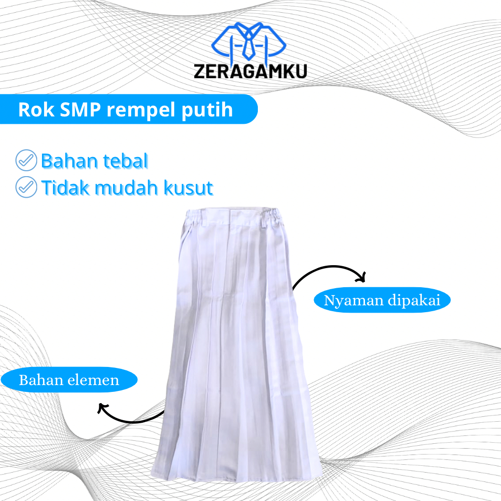 Seragam Sekolah Rok Putih Rempel  SMP SMA Bahan Elemen zeragamku