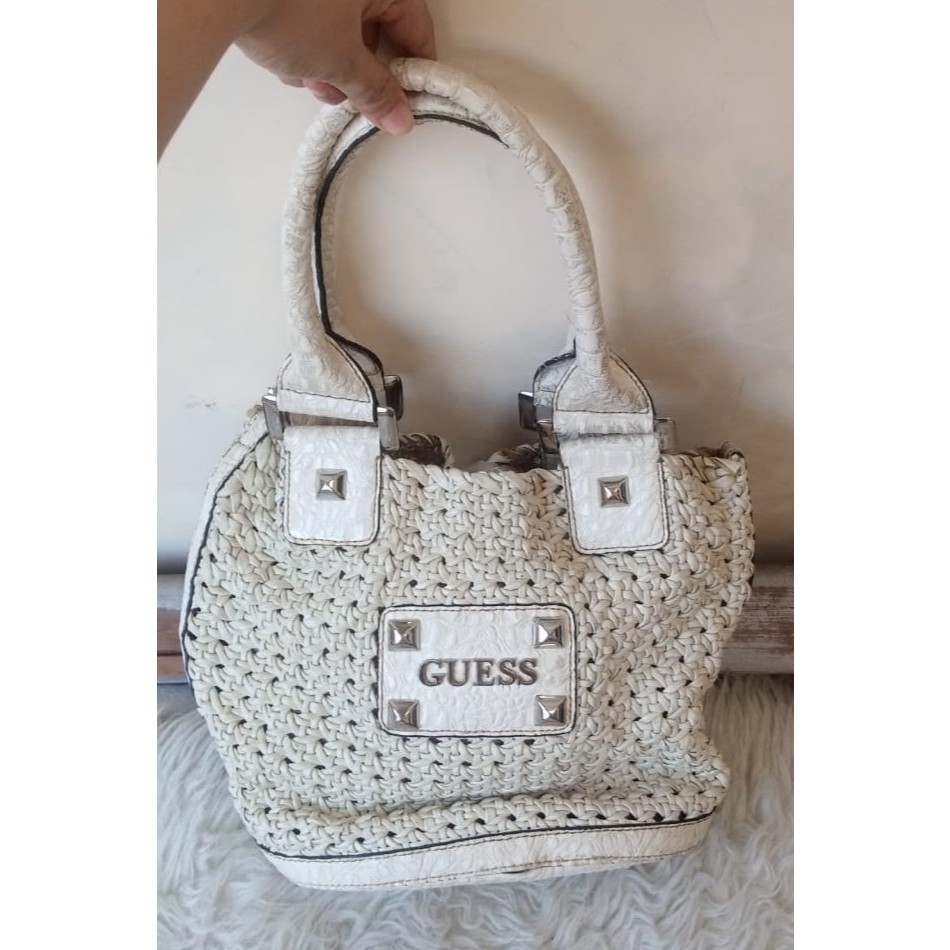 Tas GUESS Vintage Handbag Anyam PUTIH - 2nd / Preloved