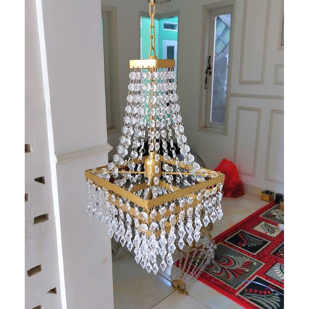 Lampu kristal gantung kotak size 25×50 - dekorasi 015