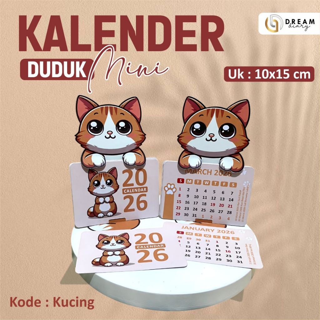 

Kalender Meja - Kalender Duduk Mini Aeshtetic Karakter Kucing- Calender Karakter Tahun 2026 Ready