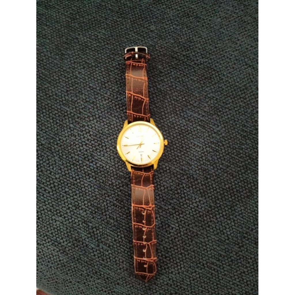 Jam Tangan Analog Seiko Gold Dial Silver Strap Kulit Coklat original (Preloved)