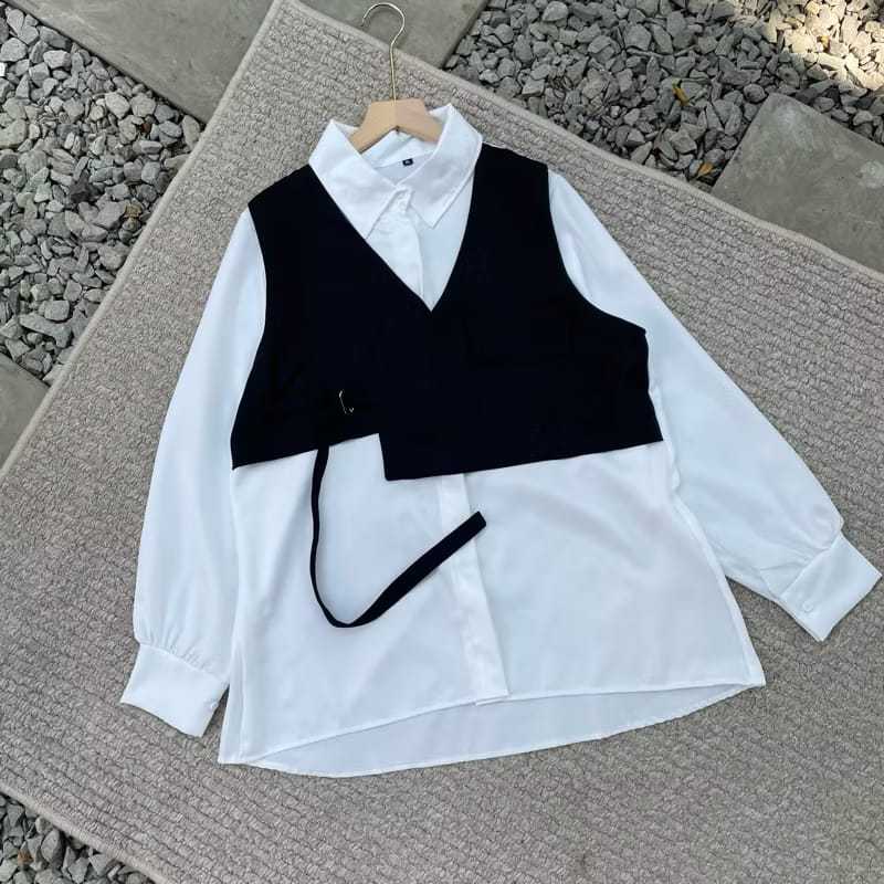 Atasan wanita korean style oversize top / eleanor kemeja wanita plus rompi vest big size
