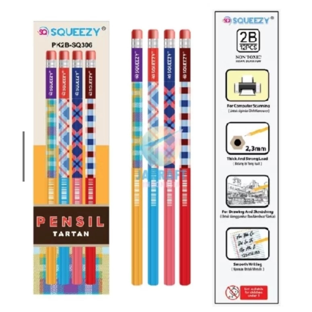 

(12pcs) pensil 2B Tartan squeezy/pensil 2B murah by putrastore05
