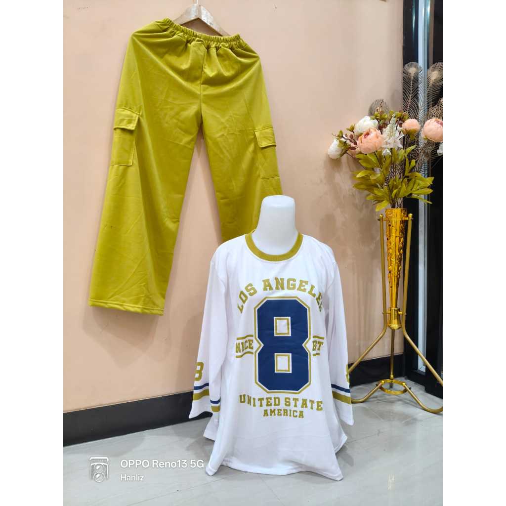 Set PP Baju Tidur Kaos Lengan Panjang Dan Celana Panjang Babydoll Wanita LD 100-110cm