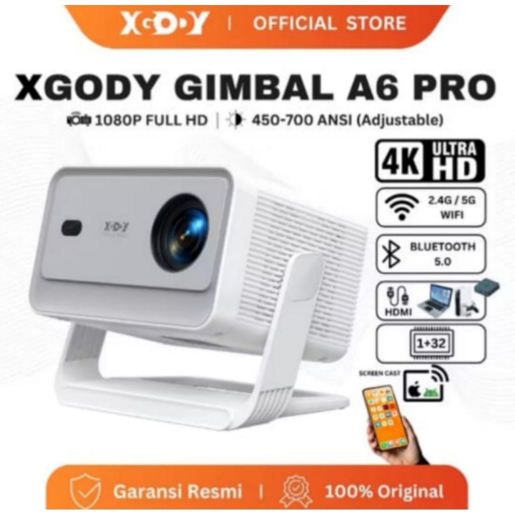 Proyektor XGODY Gimbal A6 Android 11 Auto Focus