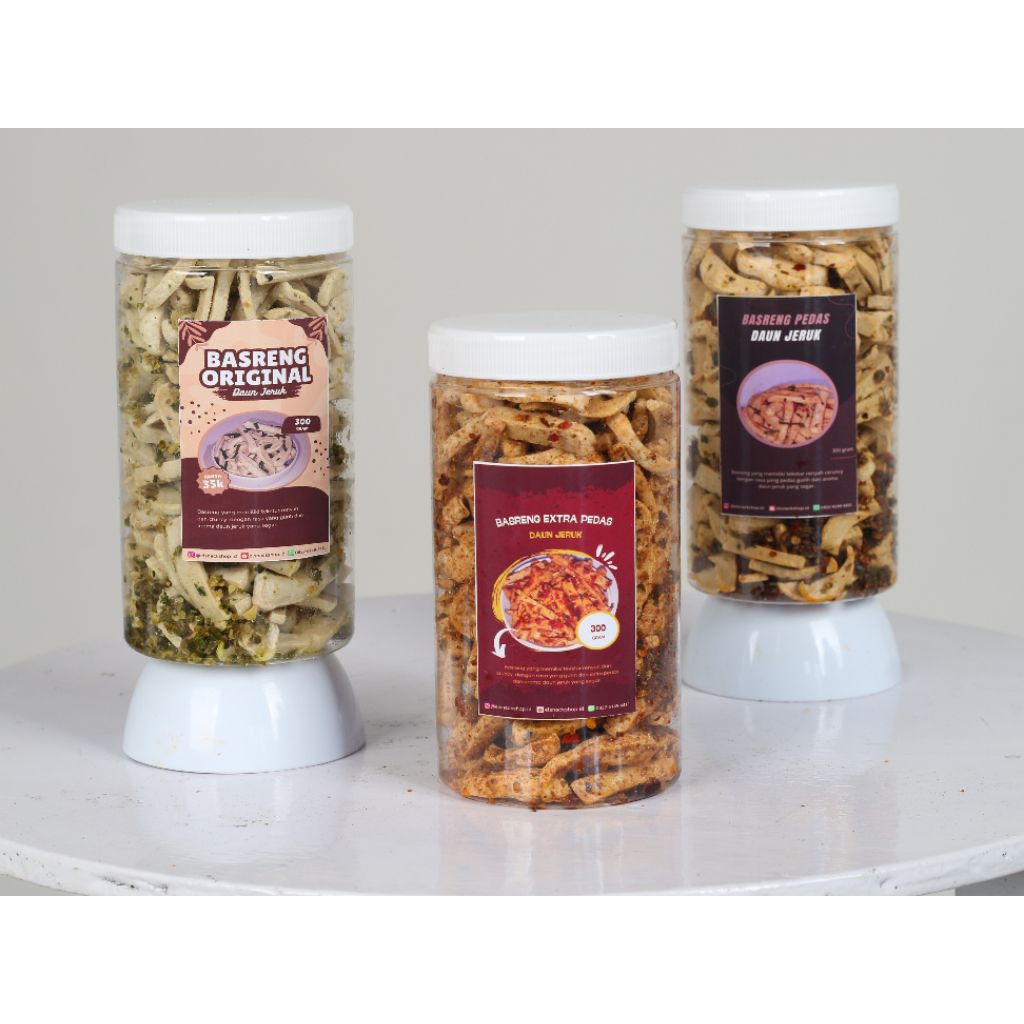 

Basreng Original Jeruk, Basreng Pedas Daun Jeruk dan Basreng Extra Pedas Daun Jeruk