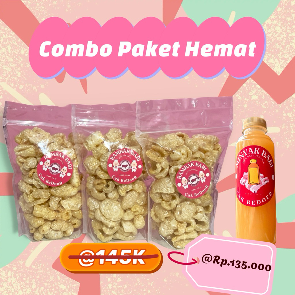 

COMBO HEMAT RAMBAK BABI 3 PACK @100gram + MINYAK BABI 250ML / RAMBAK BABI CAK BEDOER/ KRUPUK BABI