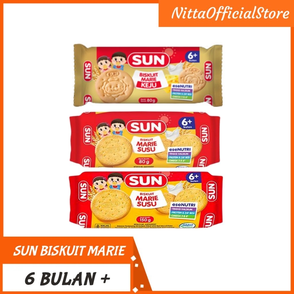 SUN BISKUIT MARIE SUSU/KEJU Snack bayi 6 Bulan+