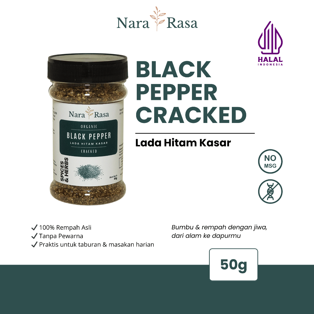 

Nara Rasa Lada Hitam Kasar 50g / Merica Hitam / Black Pepper Cracked – 100% Murni Tanpa MSG
