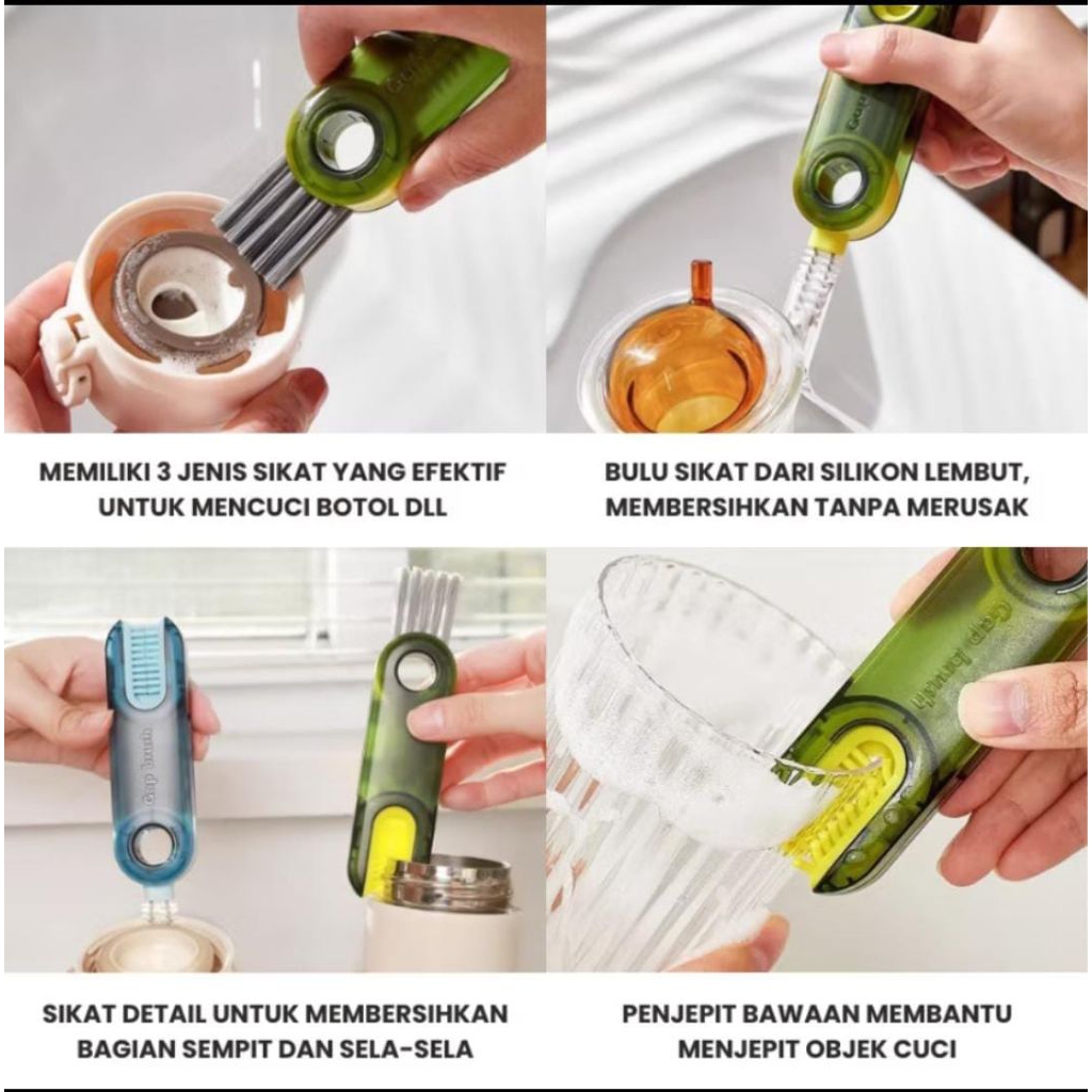 Sikat Multifungsi Pembersih Botol 3 In 1 / Sikat Botol Susu Bayi / Sikat Cuci Peralatan Bayi /Pember