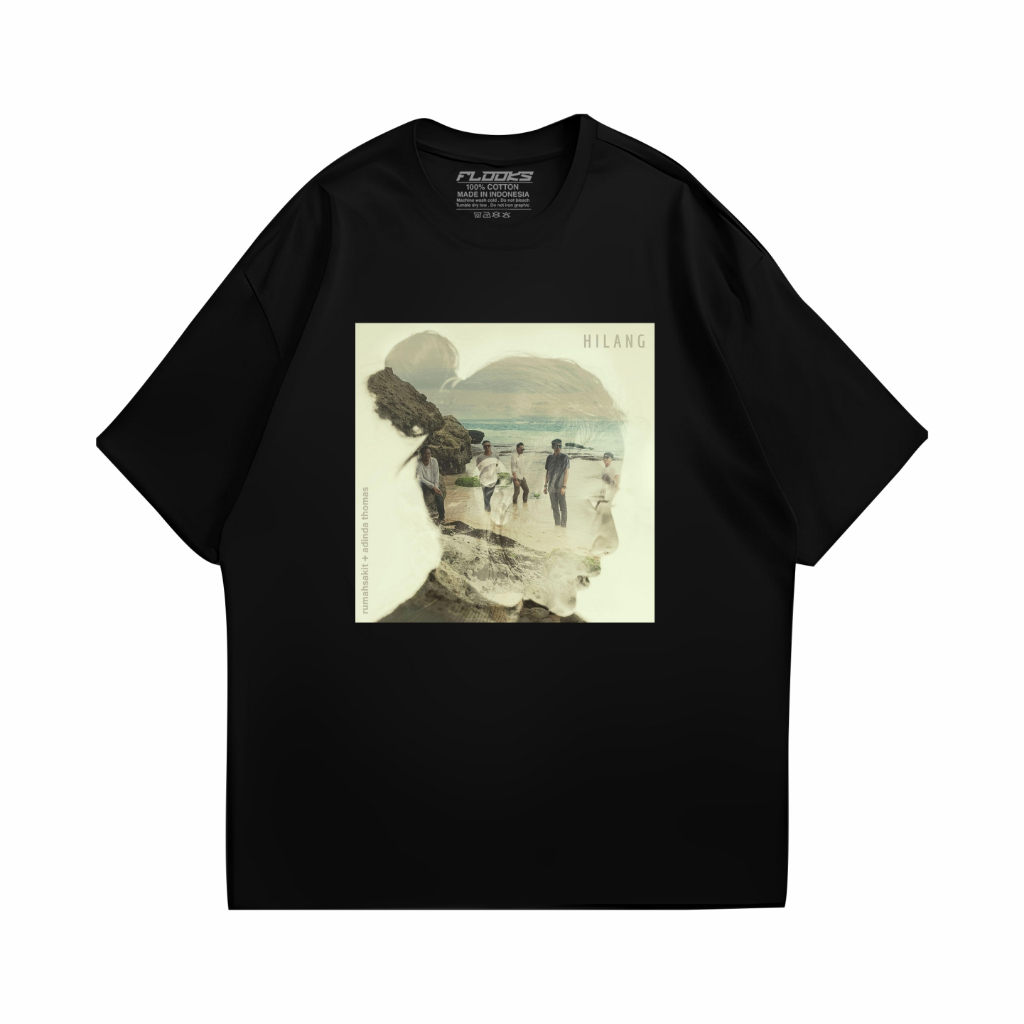 Flooks Tshirt  Rumah sakit feat adinda thomas Album Kaos  music band  lengan pendek Hitam 24s Combed