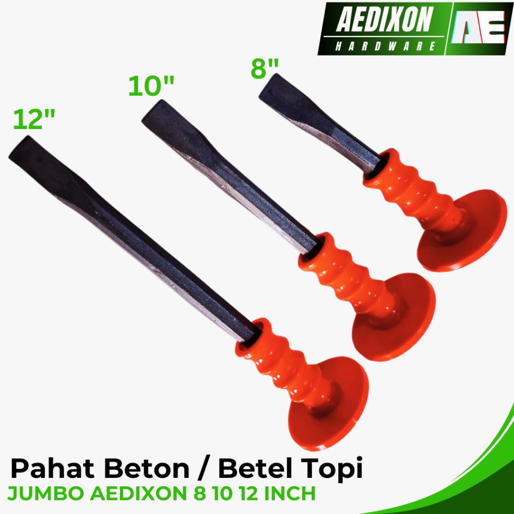 Pahat Beton | Betel Besi Topi JUMBO - Betel Tembok Gagang Karet 8, 10, 12 Inch