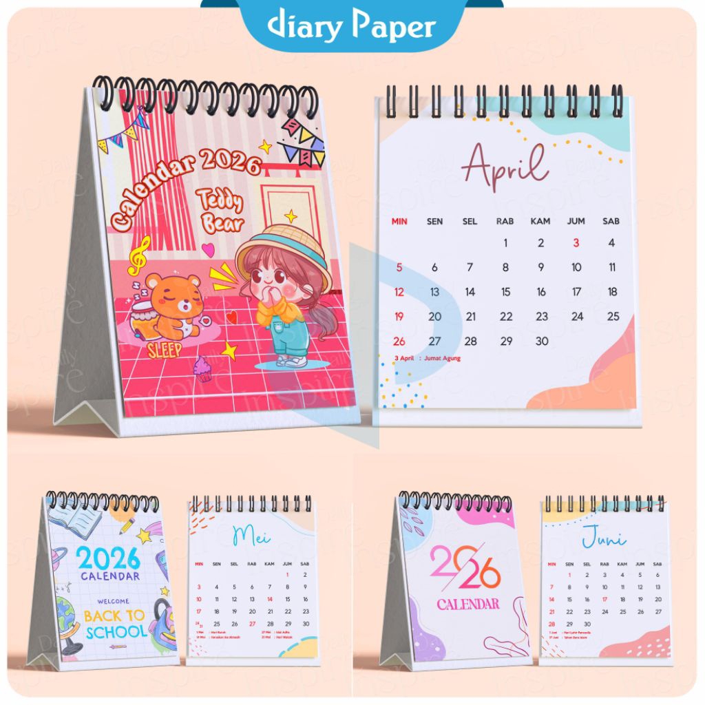 

Kalender mini portable 2026 kalender duduk Souvenir double ring spiral cover terbaru Aesthetic