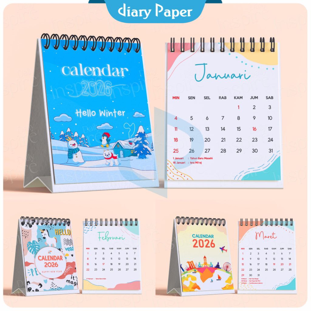 

TERBARU Souvenir kalender duduk mini 2026 double ring spiral | kalender meja
