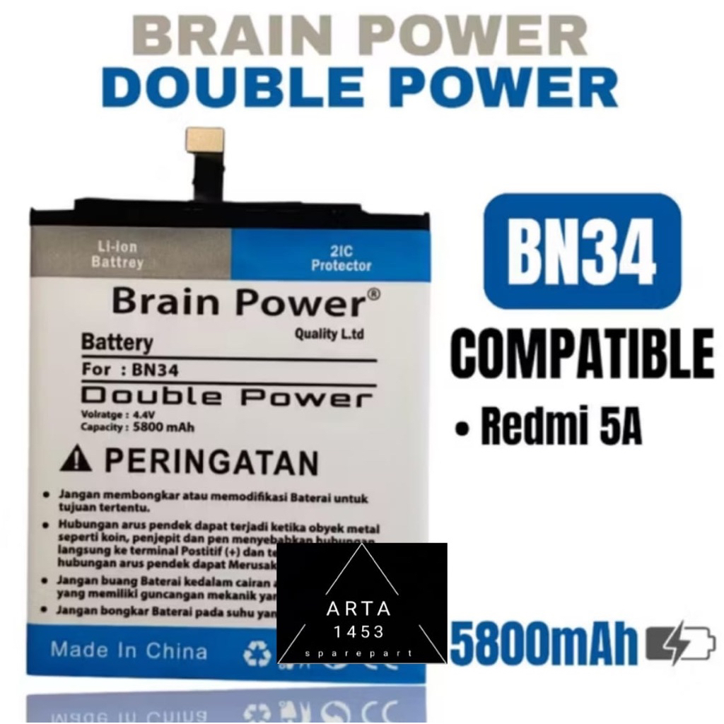 BATU BATRE BATRAI XIAOIM REDMI 5A BN34 BATRE HP XIAOMI REDMI 5A DOUBLE POWER
